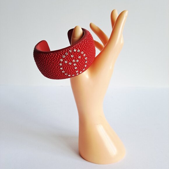 Women's Red Stingray Cuff Bracelet with Peace Crystal Sign - Picture 14 of 14